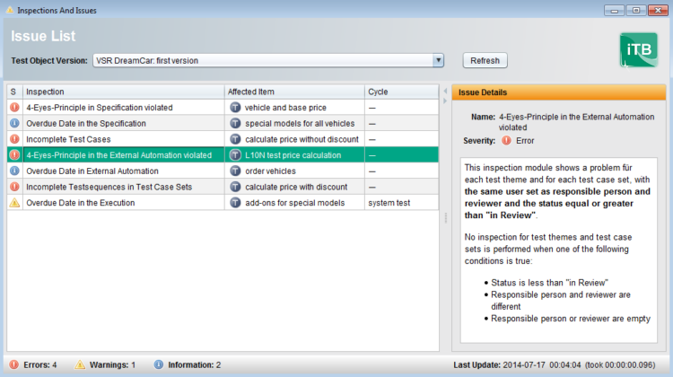 Centralised display for processing all existing problems